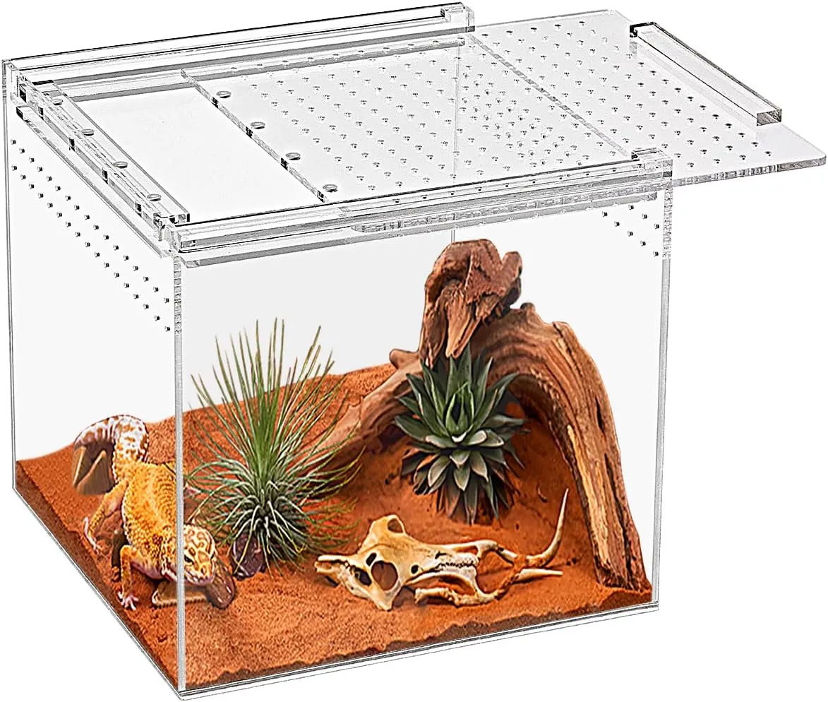 Reptile Terrarium,6.8" x 6.8"x 6" Reptile Breeding Box, Magnetic Acrylic Enclosurefor TarantulaHermit CrabJumping SpiderIguanaLeopard GeckoBearded Dragon, Insect, Mantis, Scorpions.