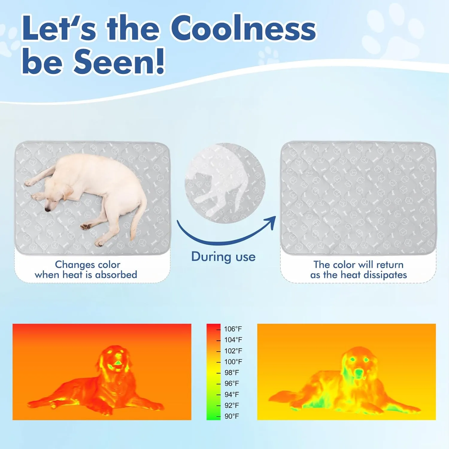 Rywell Dog Cooling Mat 2.0,Elegant Grey Edition, 24 * 18 Thickened Cooling Pad for Dogs, Internal Waterproof & Endothermic Color Changing Arc-Chill Cool Fiber(Q-Max>0.5) for Summer Comfort