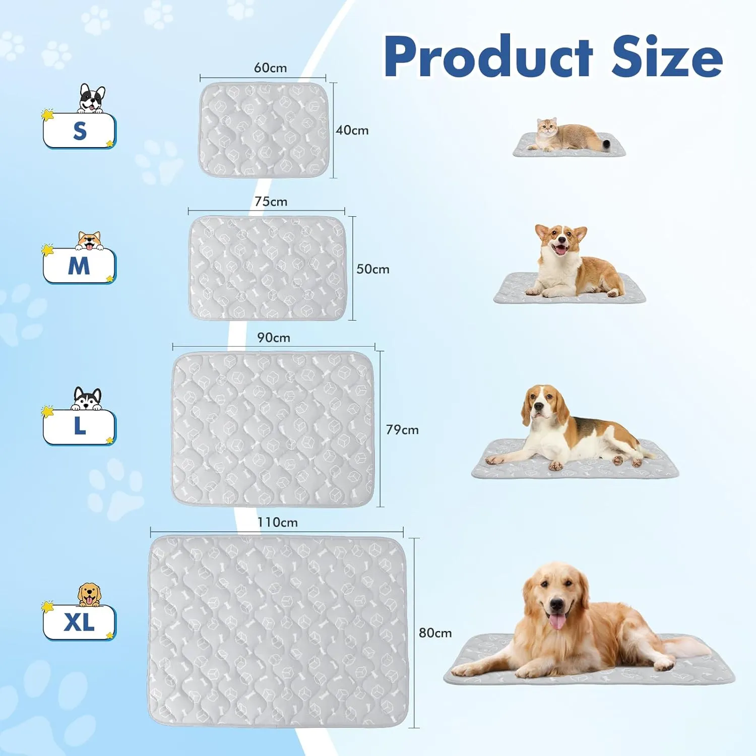 Rywell Dog Cooling Mat 2.0,Elegant Grey Edition, 24 * 18 Thickened Cooling Pad for Dogs, Internal Waterproof & Endothermic Color Changing Arc-Chill Cool Fiber(Q-Max>0.5) for Summer Comfort