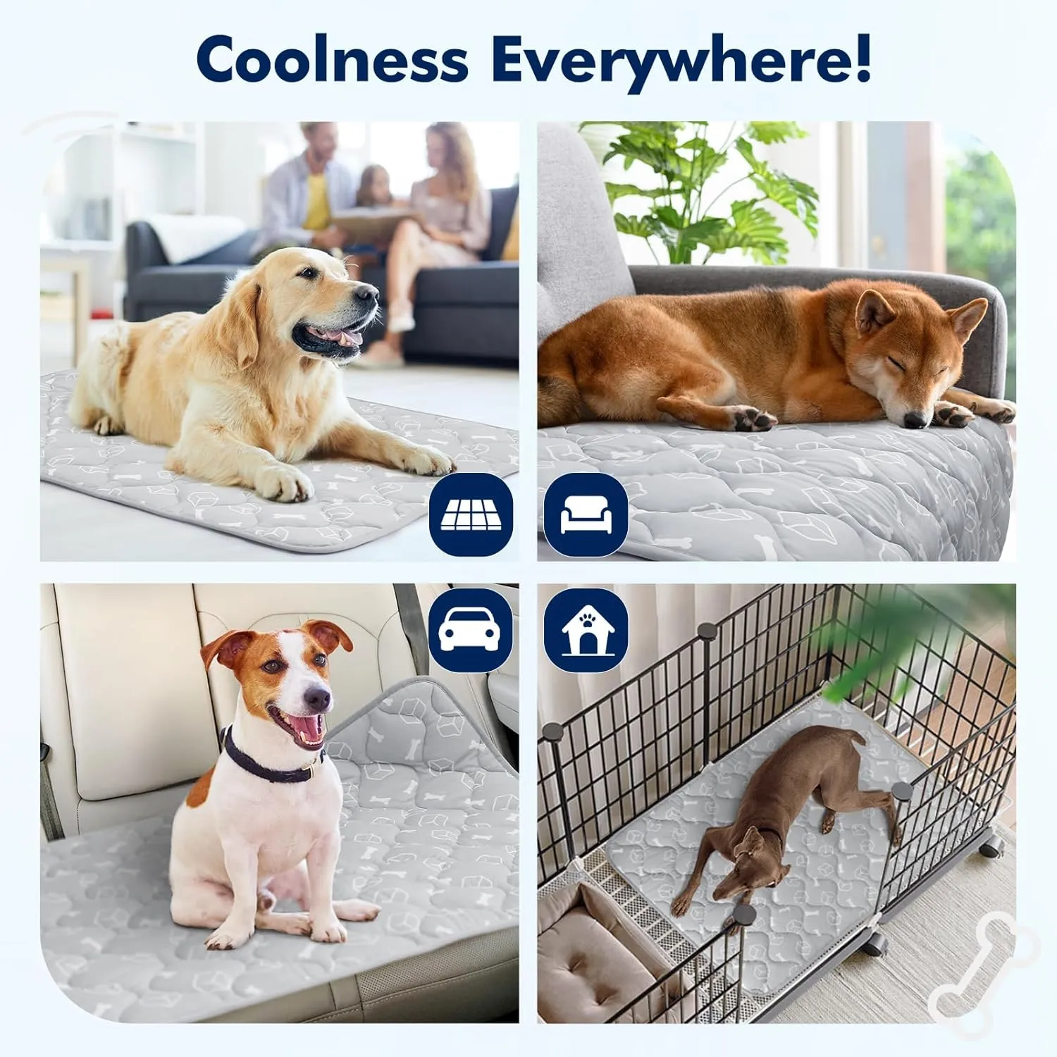 Rywell Dog Cooling Mat 2.0,Elegant Grey Edition, 24 * 18 Thickened Cooling Pad for Dogs, Internal Waterproof & Endothermic Color Changing Arc-Chill Cool Fiber(Q-Max>0.5) for Summer Comfort