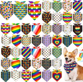 Sanwuta 48 Pcs Rainbow Dog Bandanas Bulk Pride Dog Bandanas Adjustable LGBT Colorful Scarf Handkerchief Bib Accessories for Small Medium Large Breeds Pet Costume Accessories