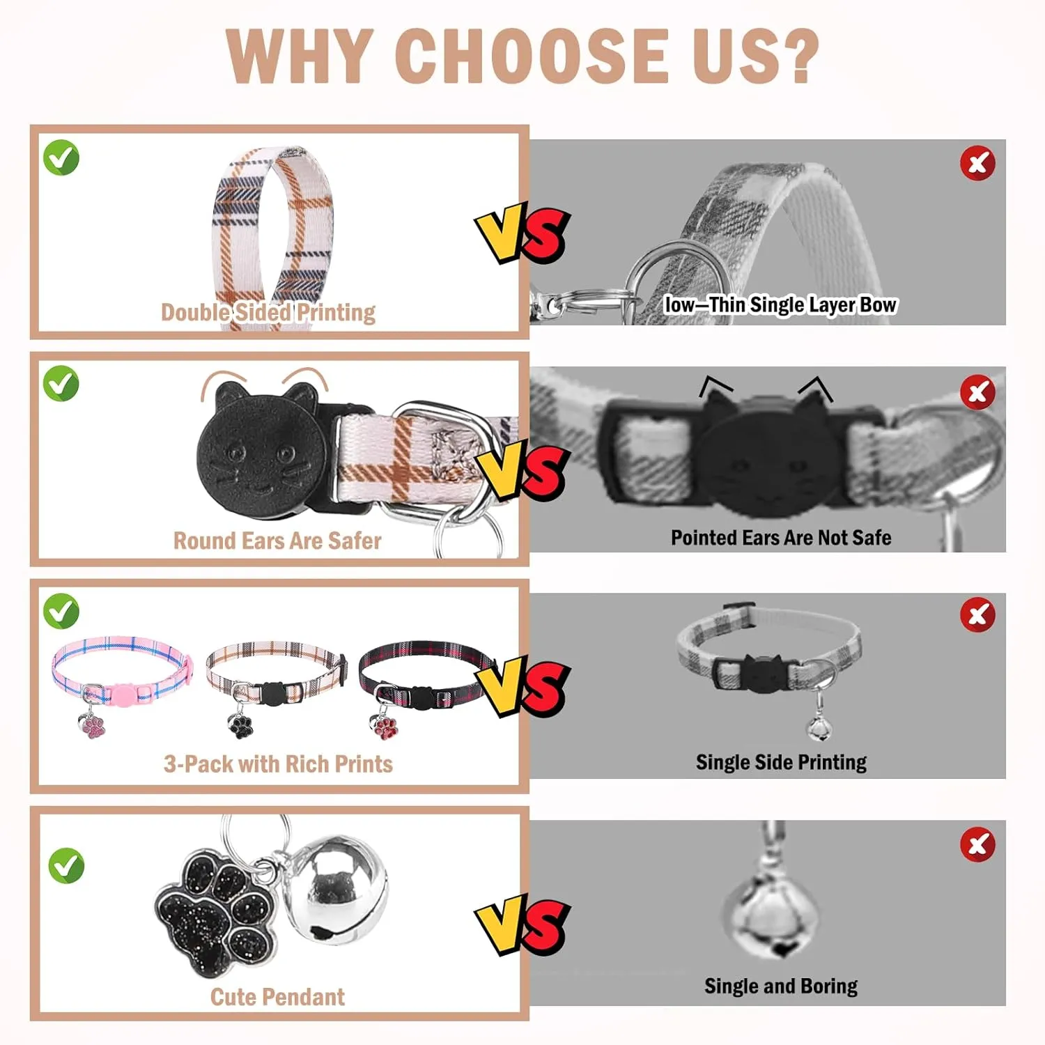 SCENEREAL Breakaway Cat Collar with Bells, Soft Adjustable Kitten Collars for Cats Puppies Daily Wearing