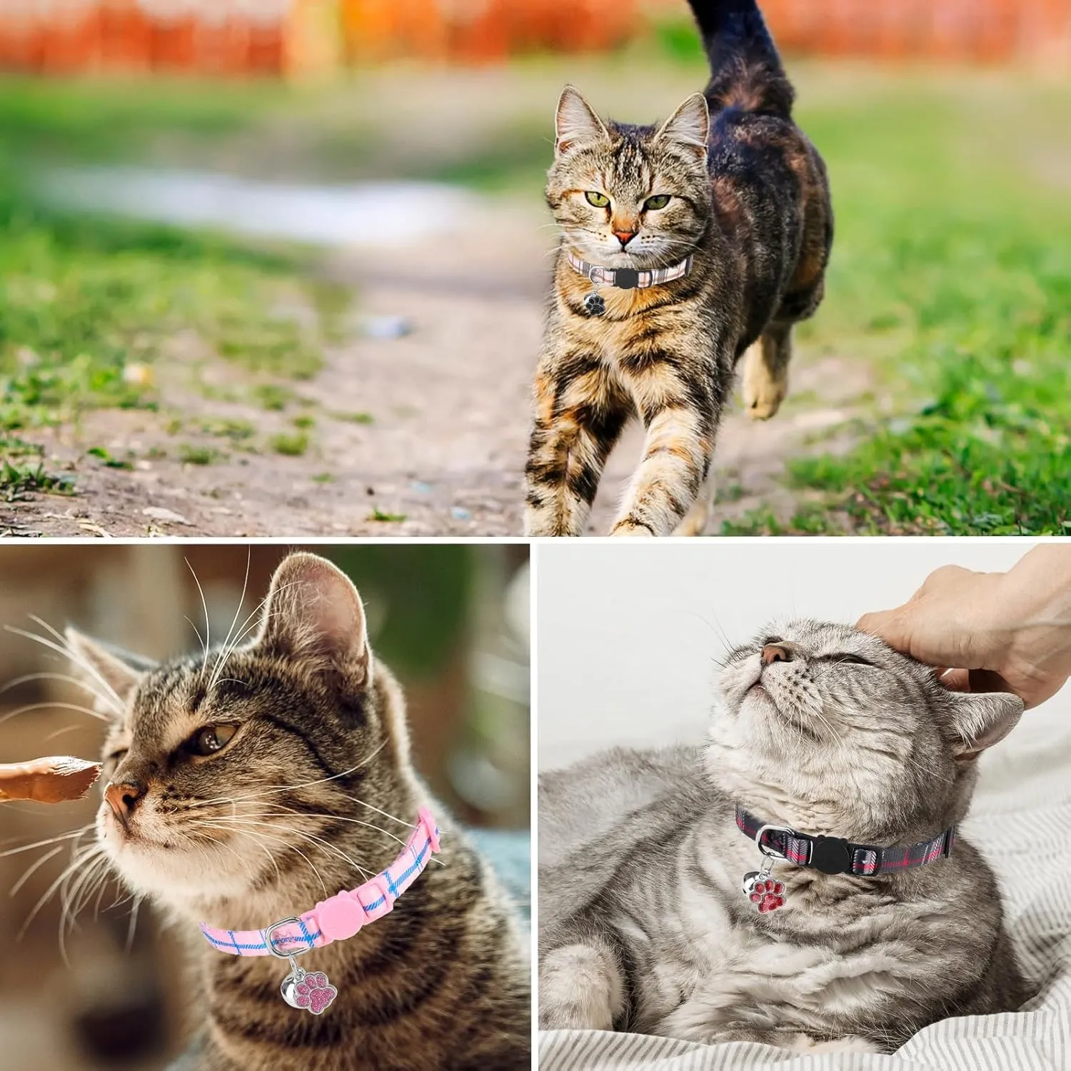 SCENEREAL Breakaway Cat Collar with Bells, Soft Adjustable Kitten Collars for Cats Puppies Daily Wearing