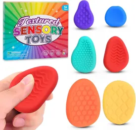 Sensory Fidget Toys for Kids Adults - 6 Pack Anxiety Finger Toy for Autism ADHD Calming, Toddler Sensory Textured Silicone Stone, Classroom Prizes Fidget Stress Toys for Students
