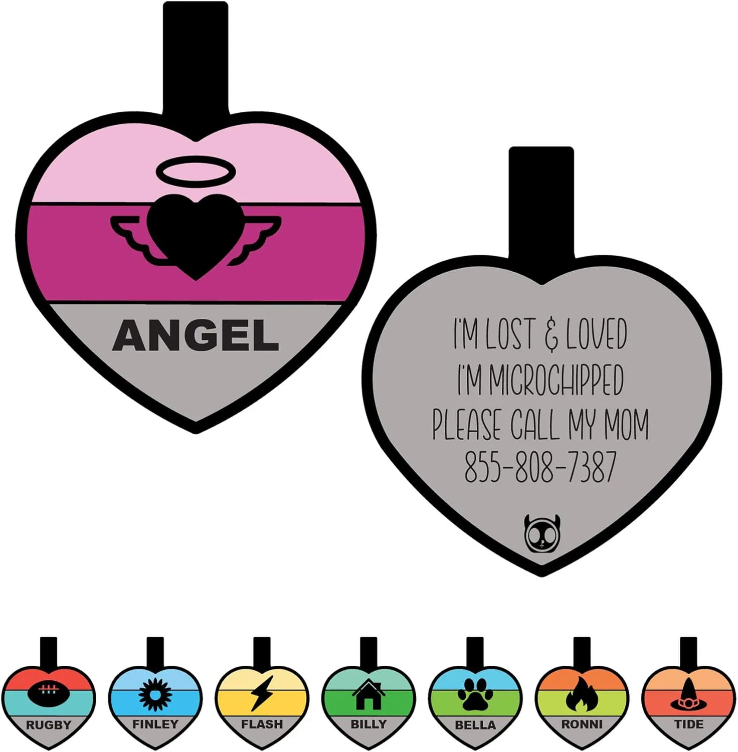 Silent Dog Tag Personalized with 5 Lines of Custom Deep Engraved Durable Soundless Silicone Pet ID Name Tag Bone Design Pink