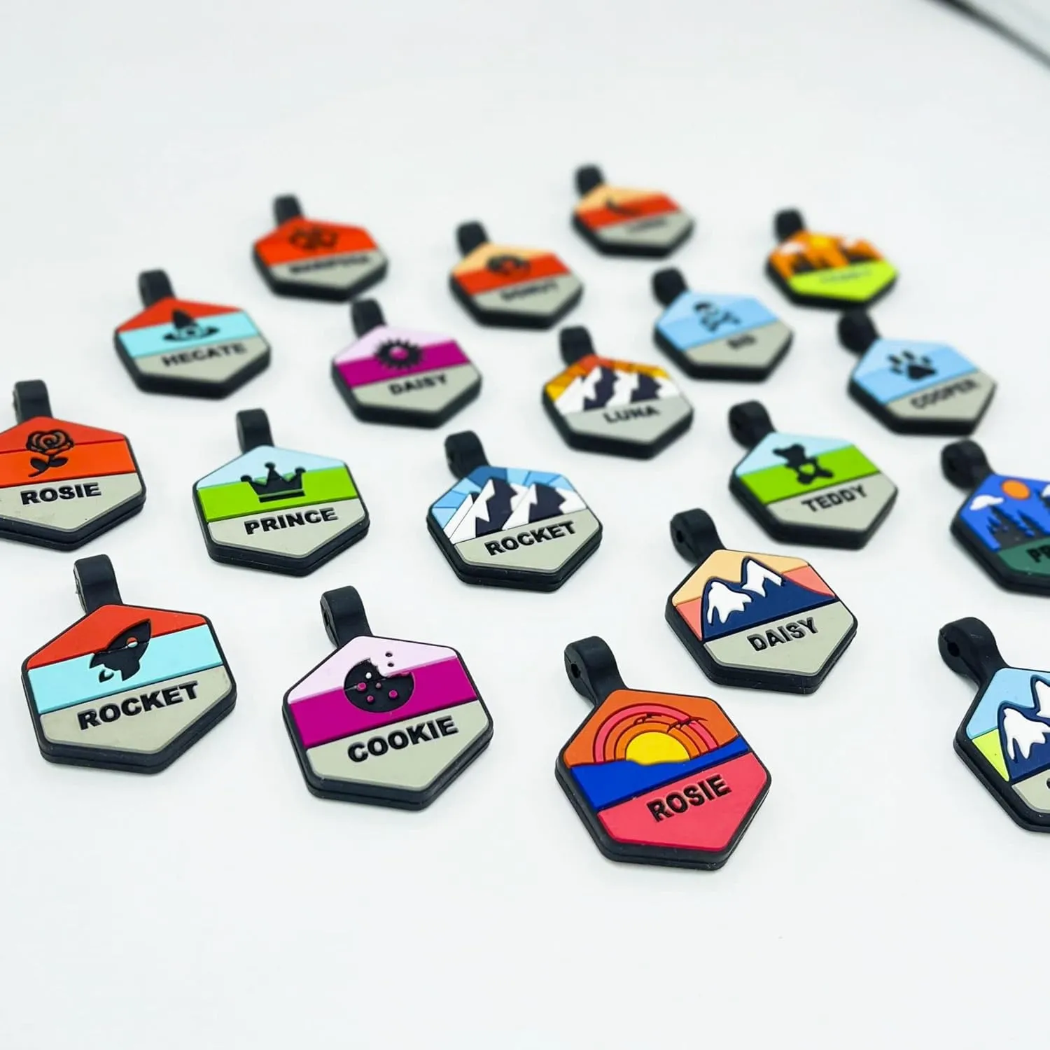 Silent Dog Tag Personalized with 5 Lines of Custom Deep Engraved Durable Soundless Silicone Pet ID Name Tag Hexagon Orange