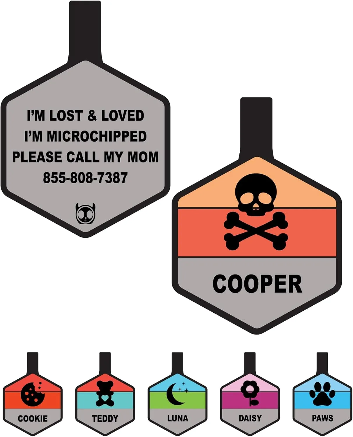 Silent Dog Tag Personalized with 5 Lines of Custom Deep Engraved Durable Soundless Silicone Pet ID Name Tag Hexagon Orange