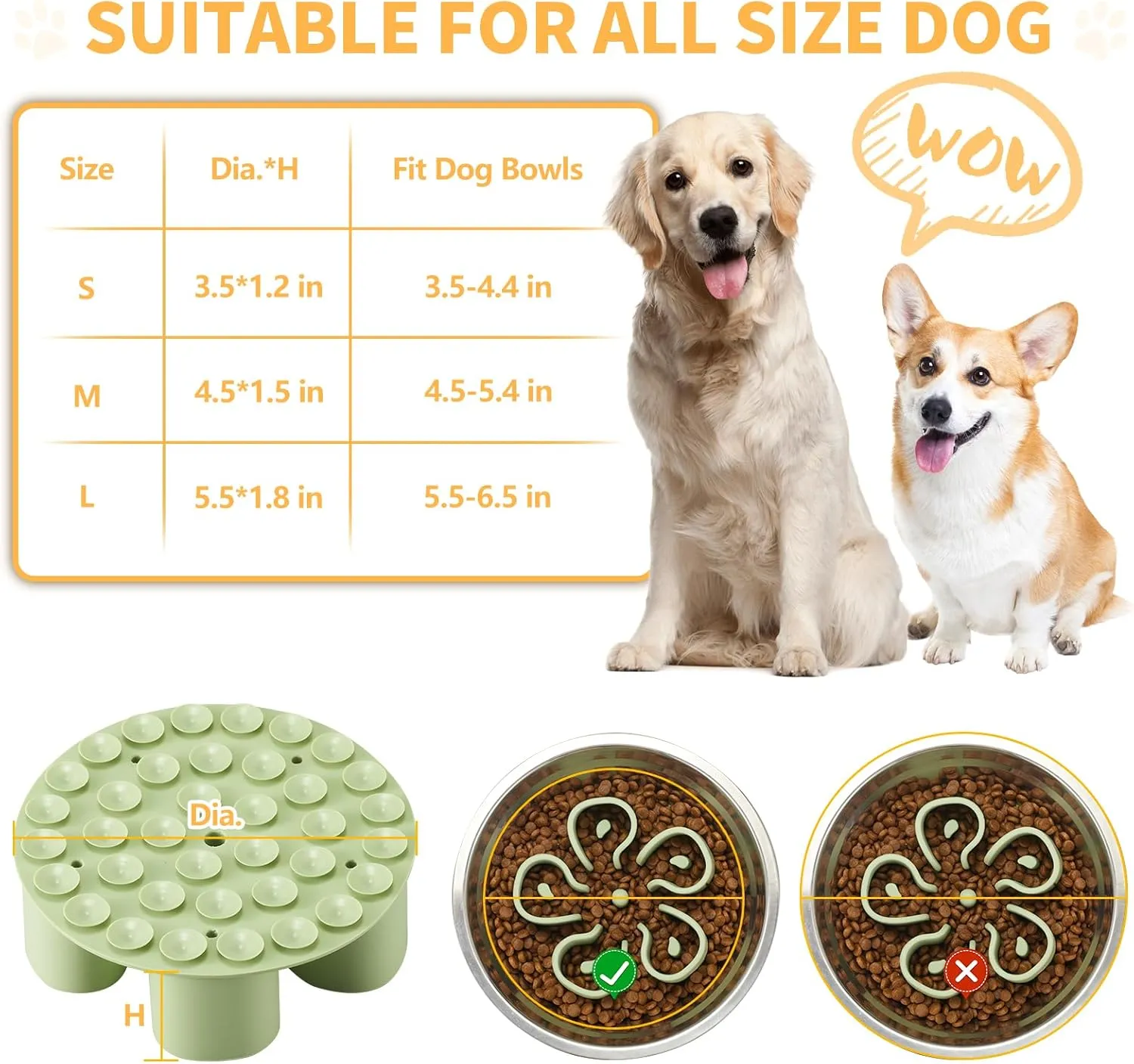 Slow Feeder Dog Bowls Insert, Bestalk Soft Silicone Slow Eating Dog Bowl Insert with Suction Cups for Small, Medium and Large Dogs(Green S)
