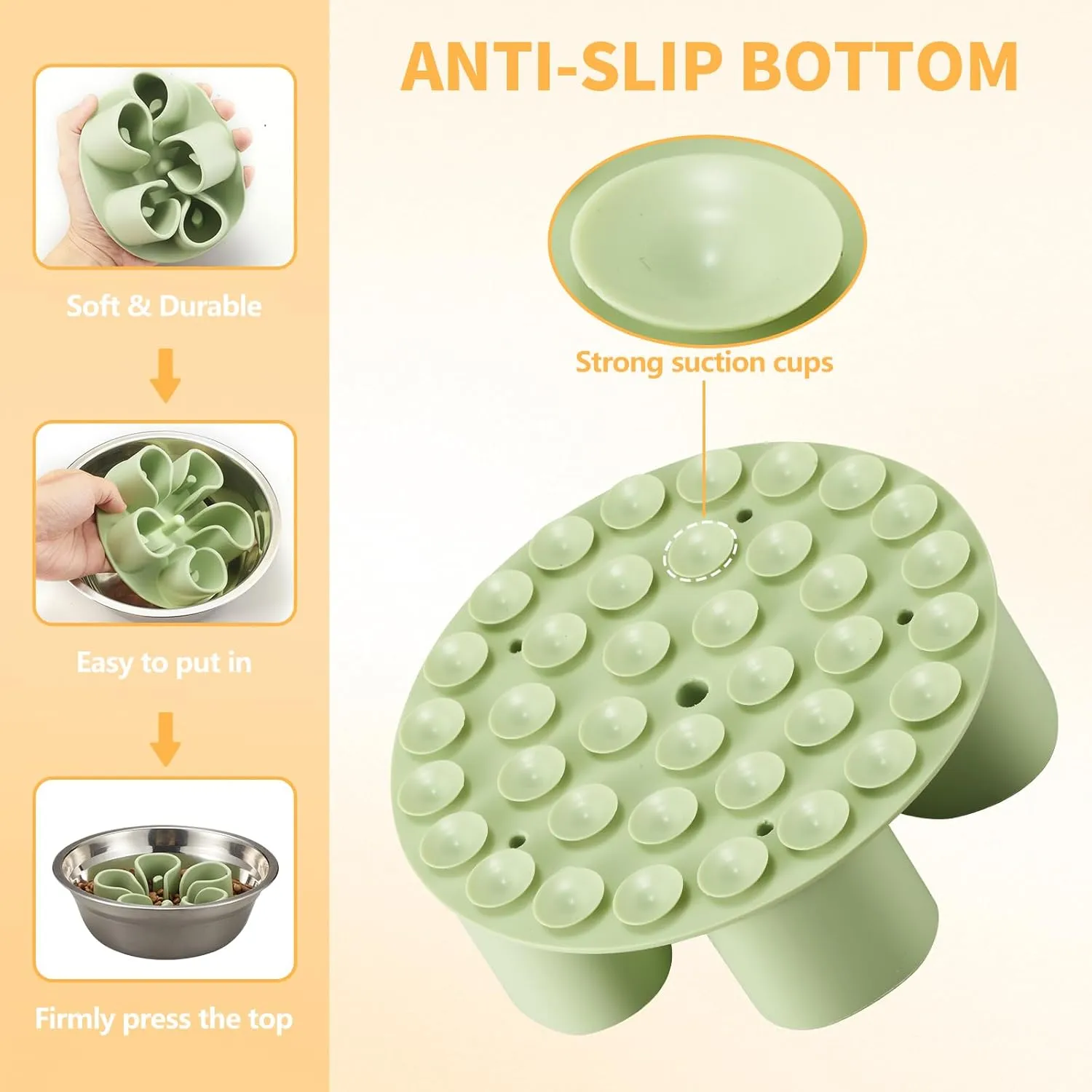 Slow Feeder Dog Bowls Insert, Bestalk Soft Silicone Slow Eating Dog Bowl Insert with Suction Cups for Small, Medium and Large Dogs(Green S)