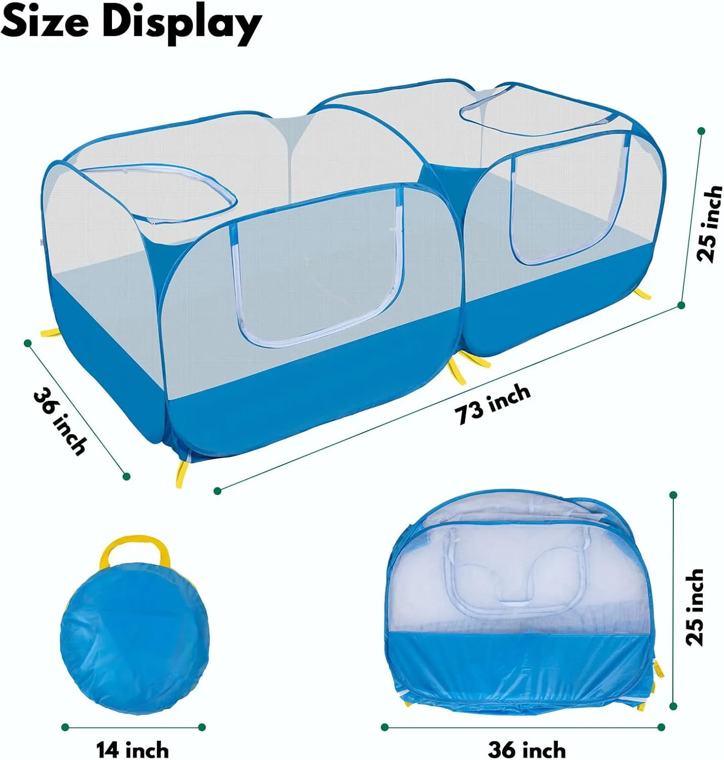 Small Animals Playpen with Detachable Bottom, Breathable Mesh Walls, Portable Indoor/Outdoor Pet Cage Tent for Rabbits, Puppies, Kittens, Chicks (Blue)