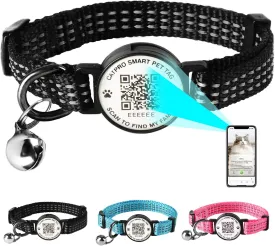 Smart QR Code Pet ID Personalized Tag Cat Collar, Reflective Nylon with Bell, Secure Breakaway, Comfortable, Durable - Suitable for Kittens-Black-S