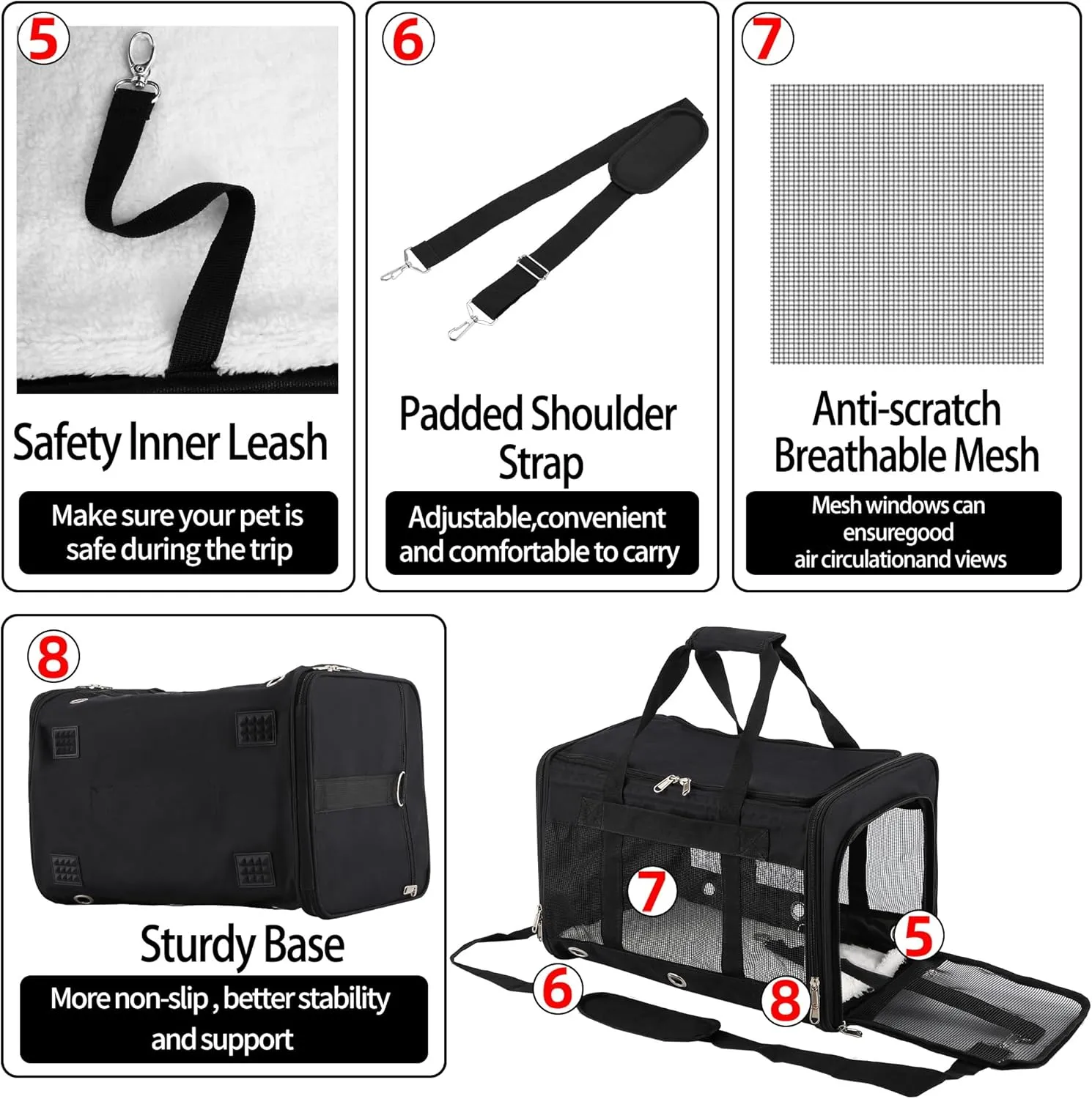 Soft Sided Cat/Dog CarrierCollapsible Mesh Pets Travel Carriers for Pet/Puppy with Shoulder Strap & Removable MatTop Load Small Dogs/Cats Carry Bag Up to 25 LbsBlack - L