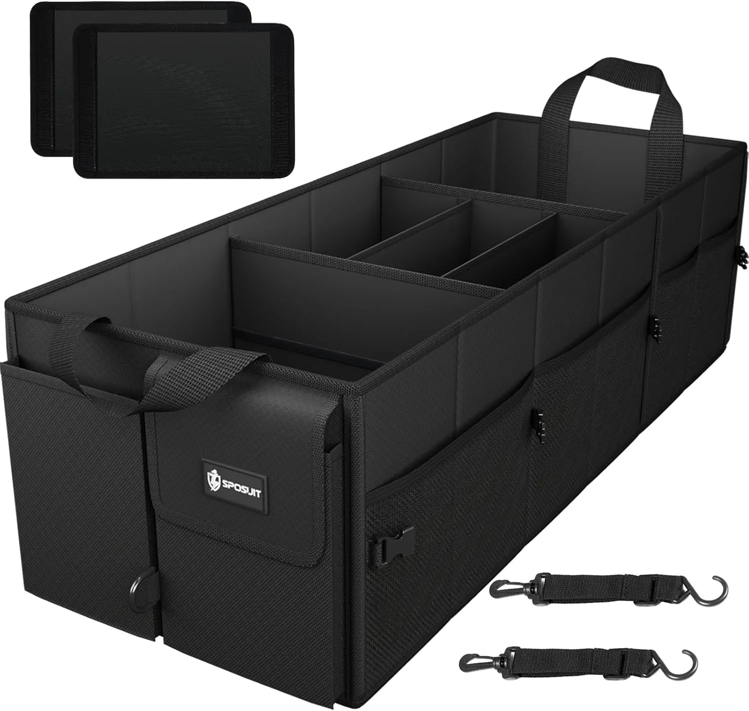 Sposuit Extra Large Trunk Organizer 98L Collapsible Car Storage Trunk Organizer with Removable Dividers & Adjustable Securing Straps for Car SUV Van