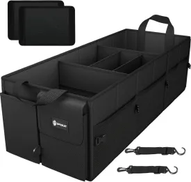 Sposuit Extra Large Trunk Organizer 98L Collapsible Car Storage Trunk Organizer with Removable Dividers & Adjustable Securing Straps for Car SUV Van