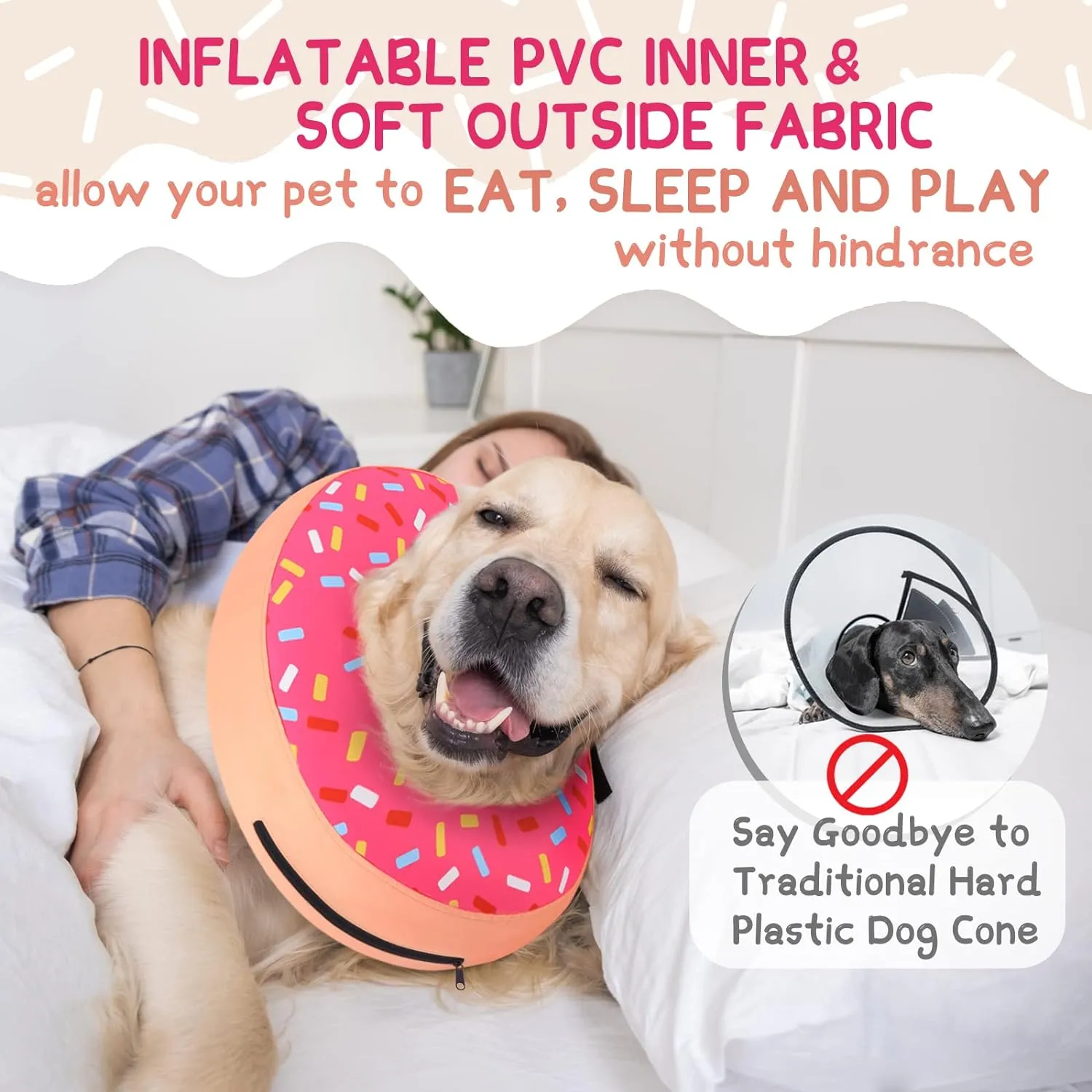 Supet Inflatable Dog Cone Collar Alternative After Surgery, Doggie Neck Donut Collar Recovery ECollar, Soft Dog Cone for Small Medium Large Dogs