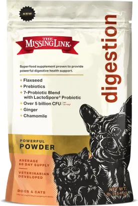 The Missing Link Digestion Superfood Supplement Powder for Dogs & Cats - Fiber, 7-Probiotic Blend   Chicory Root Prebiotic, Ginger, Chamomile - Supports Daily Digestive & Bowel Health - 1lb