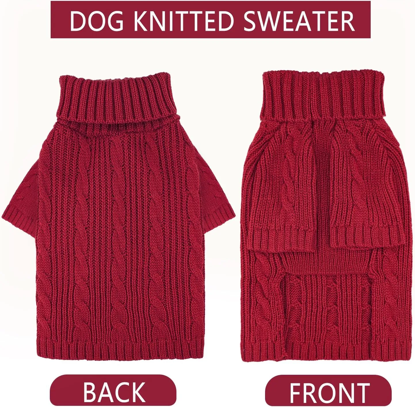 Turtleneck Dog Sweaters Dog Clothes for Small Dogs Dog Knitted Warm Sweater Puppy Cold Weather Clothes Small Dog Pullover Sweater Fall Winter Doggie Outfits Cat Apparel (Red, Large)