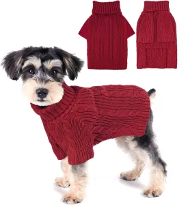 Turtleneck Dog Sweaters Dog Clothes for Small Dogs Dog Knitted Warm Sweater Puppy Cold Weather Clothes Small Dog Pullover Sweater Fall Winter Doggie Outfits Cat Apparel (Red, Large)