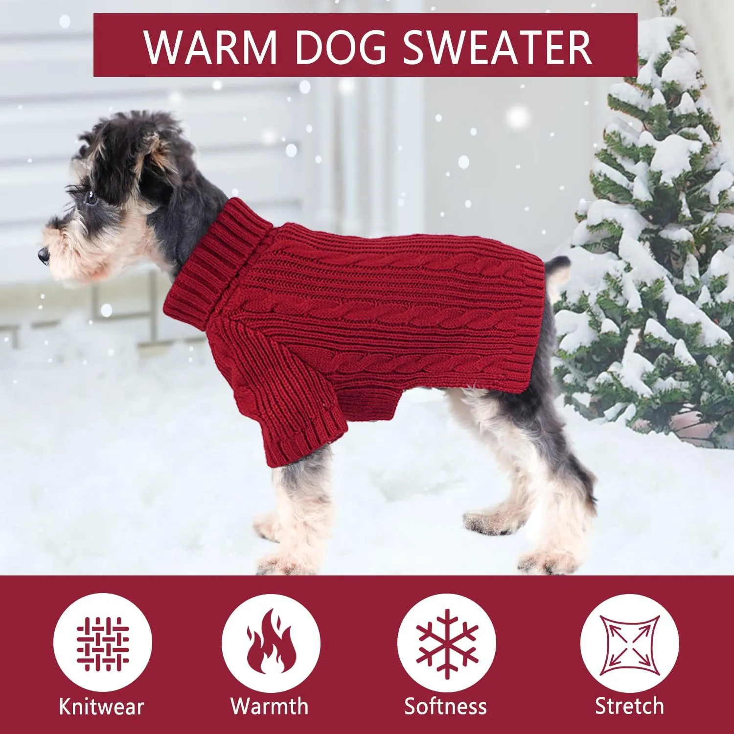 Turtleneck Dog Sweaters Dog Clothes for Small Dogs Dog Knitted Warm Sweater Puppy Cold Weather Clothes Small Dog Pullover Sweater Fall Winter Doggie Outfits Cat Apparel (Red, Large)