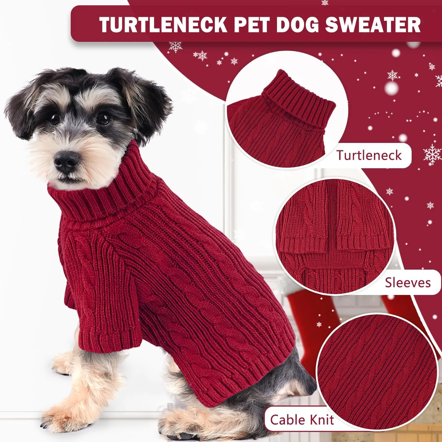 Turtleneck Dog Sweaters Dog Clothes for Small Dogs Dog Knitted Warm Sweater Puppy Cold Weather Clothes Small Dog Pullover Sweater Fall Winter Doggie Outfits Cat Apparel (Red, Large)