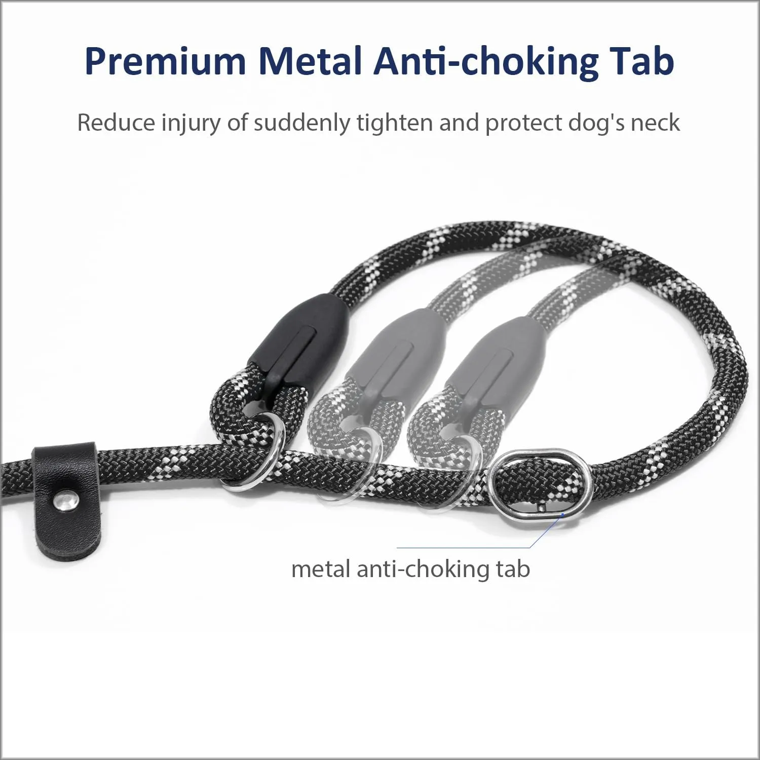 WePet Dog Training Slip Leash, No Pull, Durable Reflective Lead, Puppy Heavy Duty Loop Rope, Comfortable Handle, 6 ft, 1/2 inch, diam. Black/White