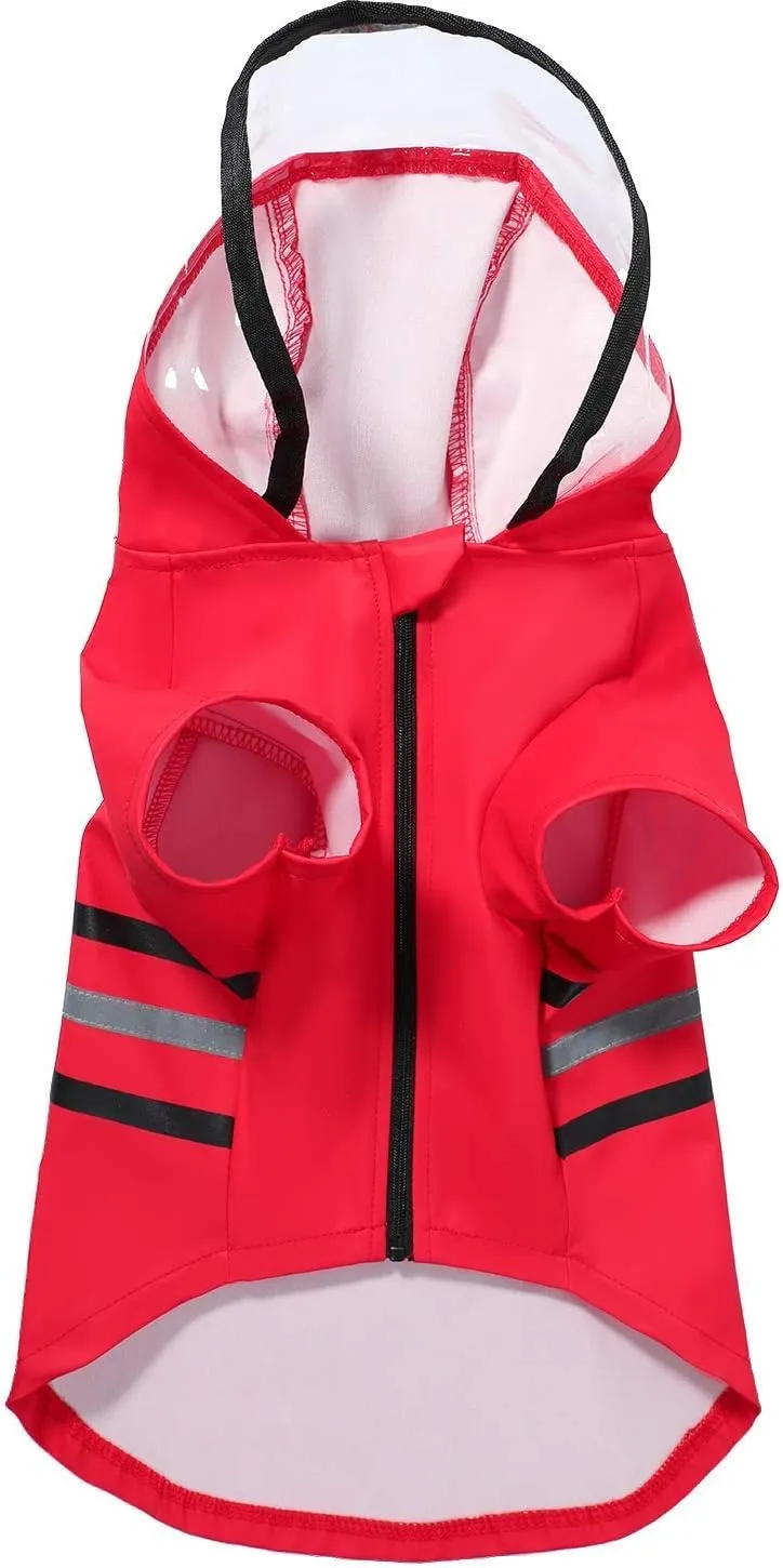 Wizland Reflective Dog Raincoat Dog Rain Jacket with Hood Lightweight Waterproof Rain Coat for Puppies (RED XS)