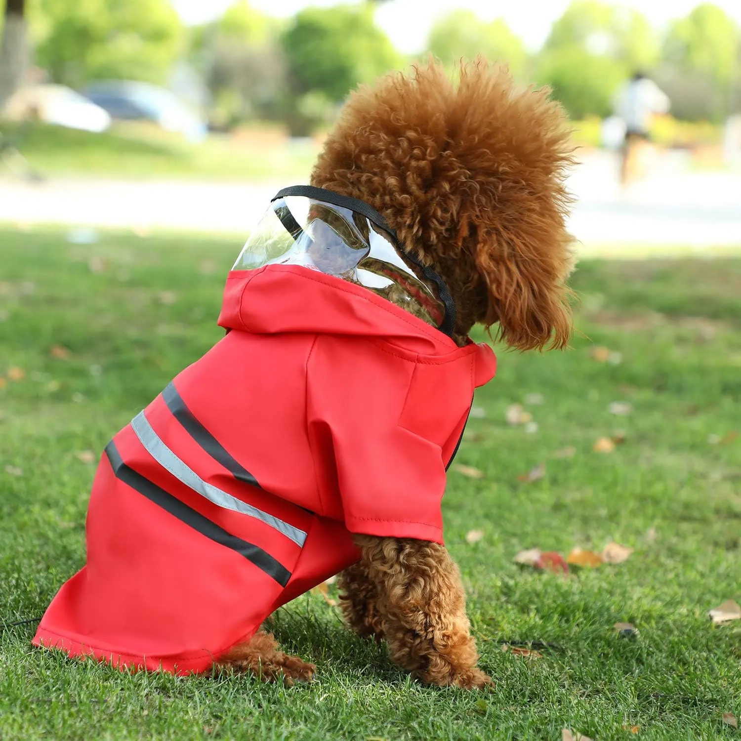 Wizland Reflective Dog Raincoat Dog Rain Jacket with Hood Lightweight Waterproof Rain Coat for Puppies (RED XS)